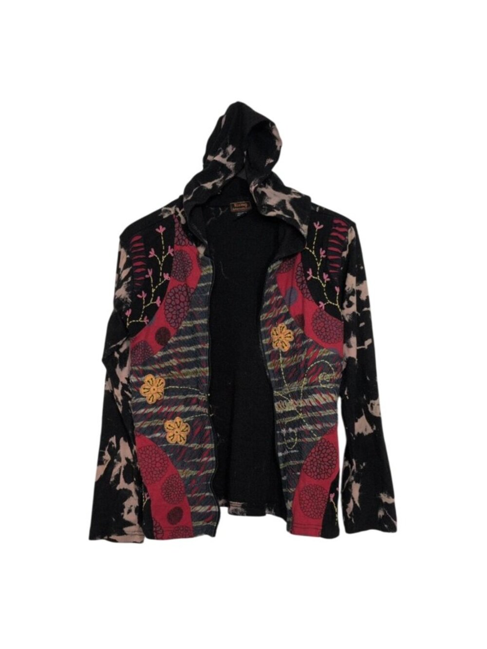 Rising International Embroidered Floral Jacket Womens Size Small Black Hood Boho